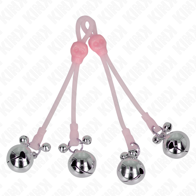 KINK - LUMINOUS SKULL NIPPLE CLAMPS WITH RING BELLS ADJUSTABLE PINK / SILVER - Imagem de 2