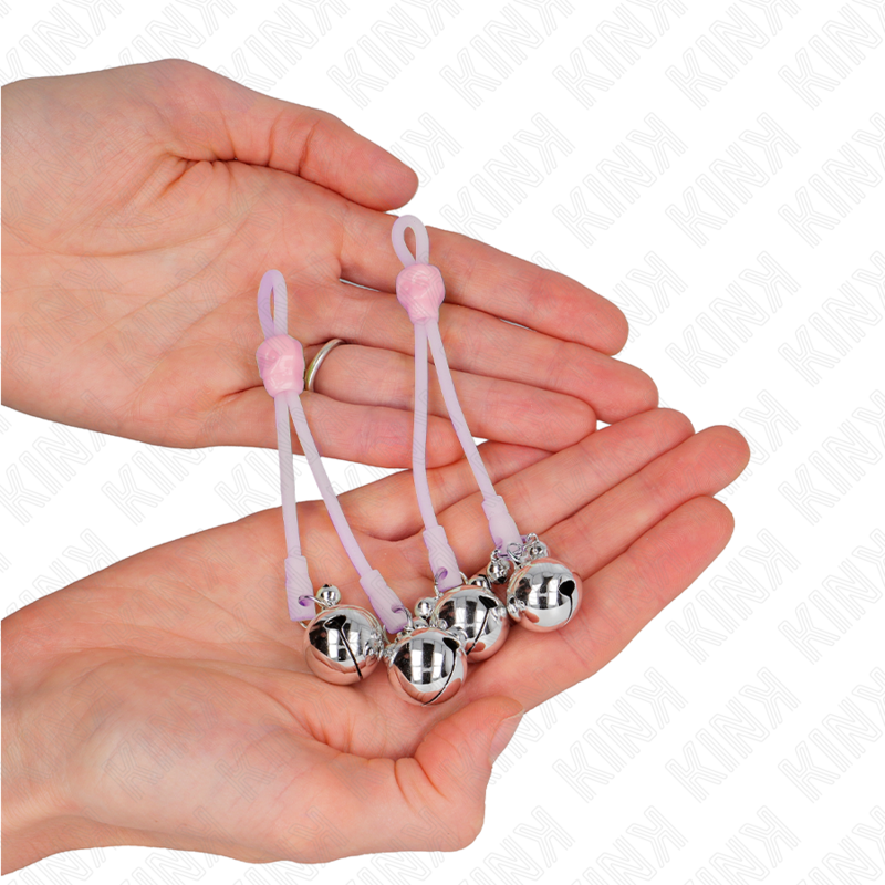 KINK - LUMINOUS SKULL NIPPLE CLAMPS WITH RING BELLS ADJUSTABLE PINK / SILVER - Imagem de 3