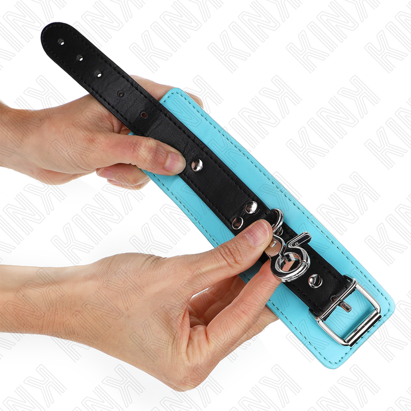 KINK - PREMIUM LOCKABLE WRIST RESTRAINTS BLACK / BLUE ADJUSTABLE 21-28 CM X 5.5 CM - Imagem de 2