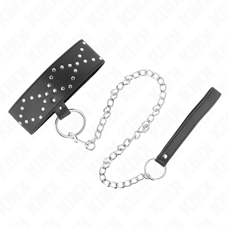 KINK - NECKLACE 65 CM WITH LEASH WITH SILVER STUDS MODEL 3 ADJUSTABLE 36-43 CM X 5 CM - Imagem de 2
