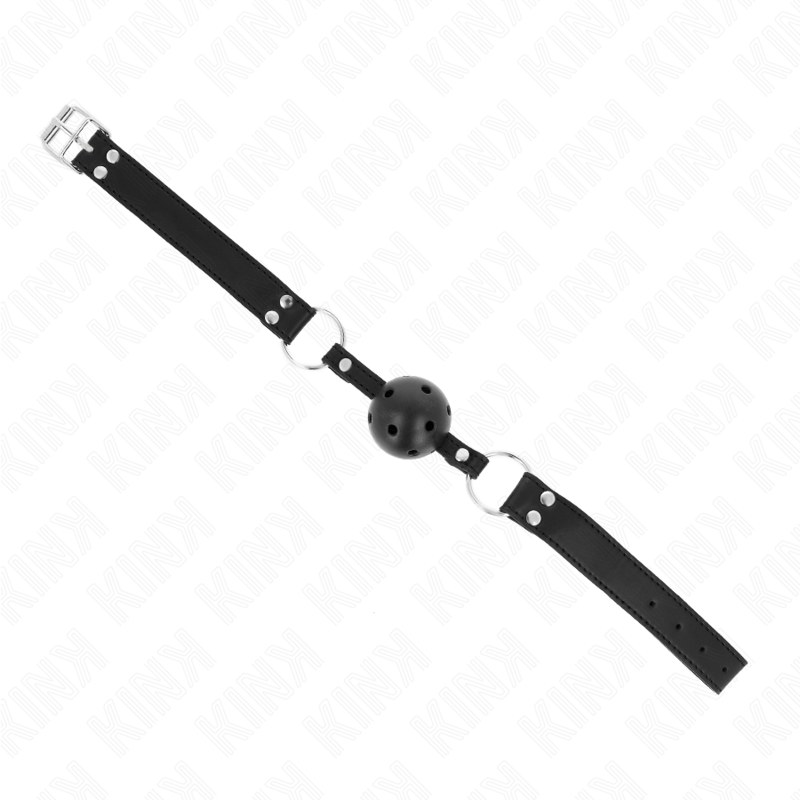 KINK - BREATHABLE BALL 4 CM GAG WITH DOUBLE RIVET MODEL 1 BLACK 62.5 x 2.5 CM ADJUSTABLE 42-58 CM - Imagem de 3