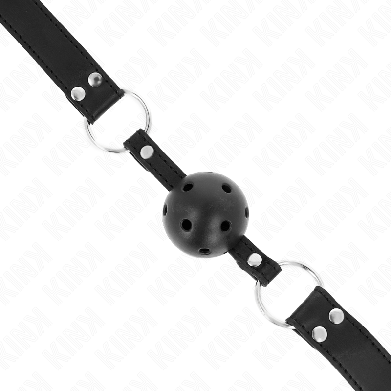 KINK - BREATHABLE BALL 4 CM GAG WITH DOUBLE RIVET MODEL 1 BLACK 62.5 x 2.5 CM ADJUSTABLE 42-58 CM - Imagem de 4