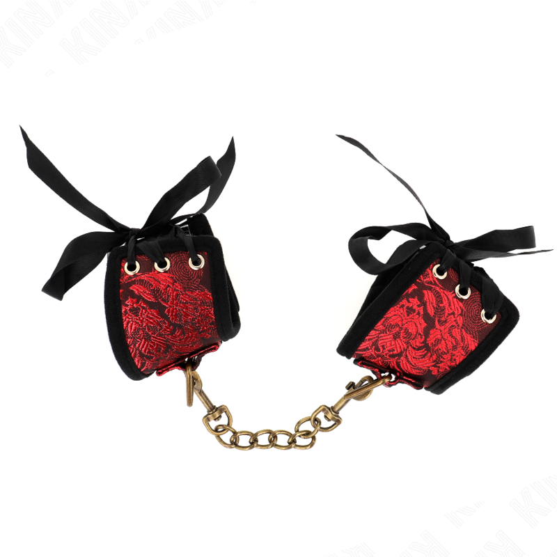 KINK - SCANDAL WRIST RESTRAINTS RED-BLACK LACE DETAILS 24.5 CM X 6.5 CM - Imagem de 2