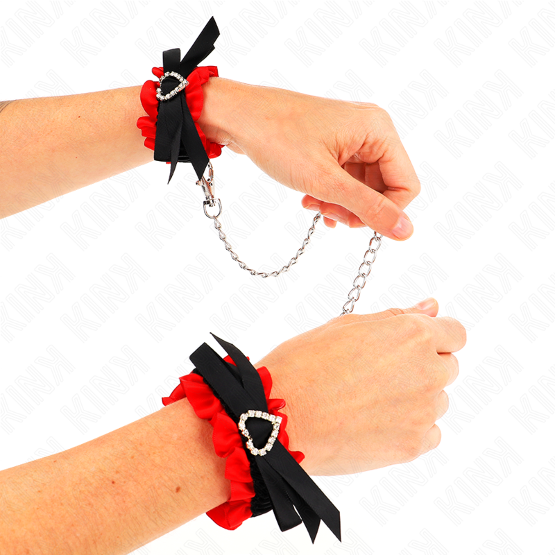 KINK - LACE ELASTIC WRIST RESTRAINTS RED HEART DETAILS ADJUSTABLE 22-35 CM - Imagem de 3