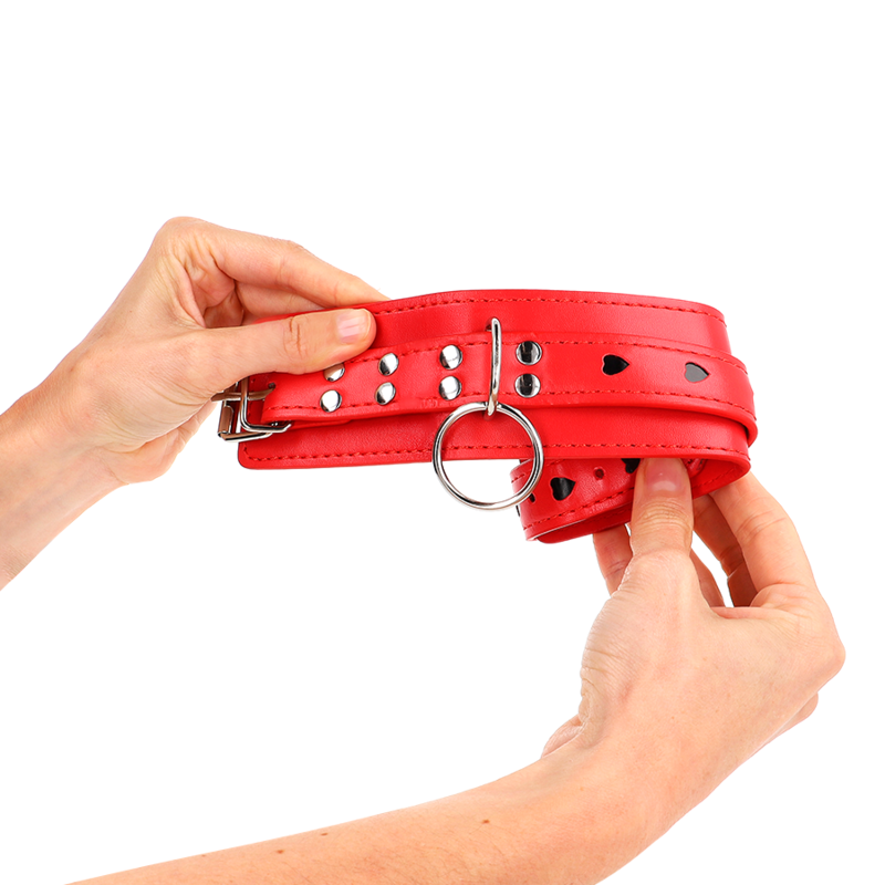 KINK - RED WRIST RESTRAINTS WITH BLACK HEART INLAY ADJUSTABLE 21-28 CM X 5.5 CM - Imagem de 4