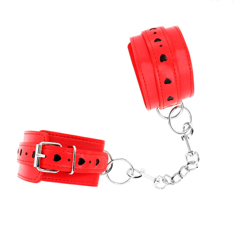 KINK - RED WRIST RESTRAINTS WITH BLACK HEART INLAY ADJUSTABLE 21-28 CM X 5.5 CM - Imagem de 2