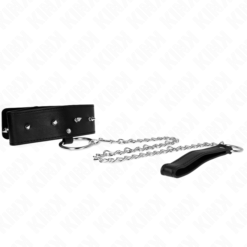 KINK - NECKLACE 65 CM WITH LEASH WITH SILVER STUDS MODEL 2 ADJUSTABLE 36-43 CM X 5 CM - Imagem de 2