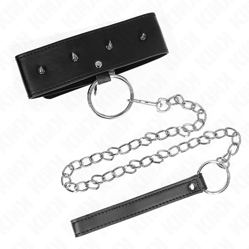 KINK - NECKLACE 65 CM WITH LEASH WITH SILVER STUDS MODEL 2 ADJUSTABLE 36-43 CM X 5 CM - Imagem de 4