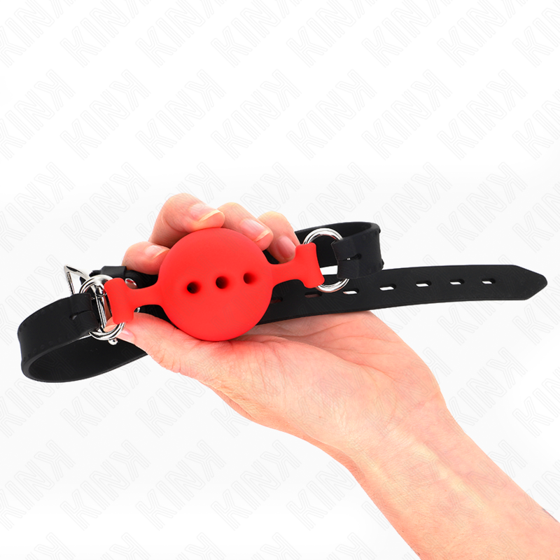 KINK - FULL SILICONE GAG 55 x 2 CM WITH 4.5 CM BALL SIZE M RED ADJUSTABLE 35-51 CM - Imagem de 2