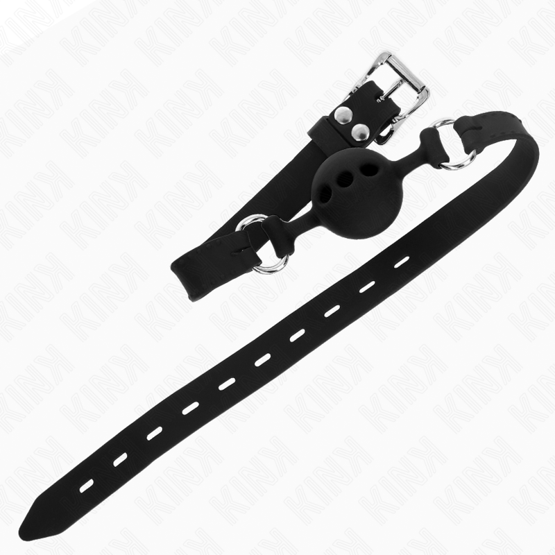KINK - FULL SILICONE GAG 55 x 2 CM WITH 4 CM BALL SIZE S BLACK ADJUSTABLE 35-51 CM - Imagem de 3