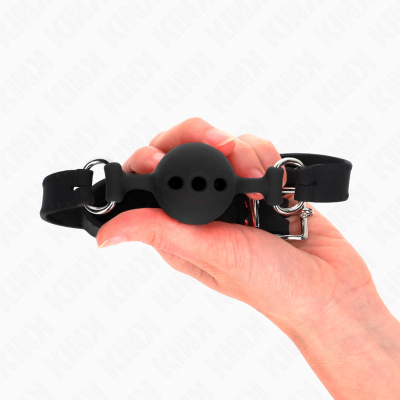 KINK - FULL SILICONE GAG 55 x 2 CM WITH 4 CM BALL SIZE S BLACK ADJUSTABLE 35-51 CM - Imagem de 4