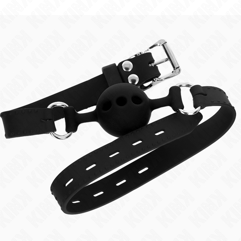 KINK - FULL SILICONE GAG 55 x 2 CM WITH 4 CM BALL SIZE S BLACK ADJUSTABLE 35-51 CM - Imagem de 2