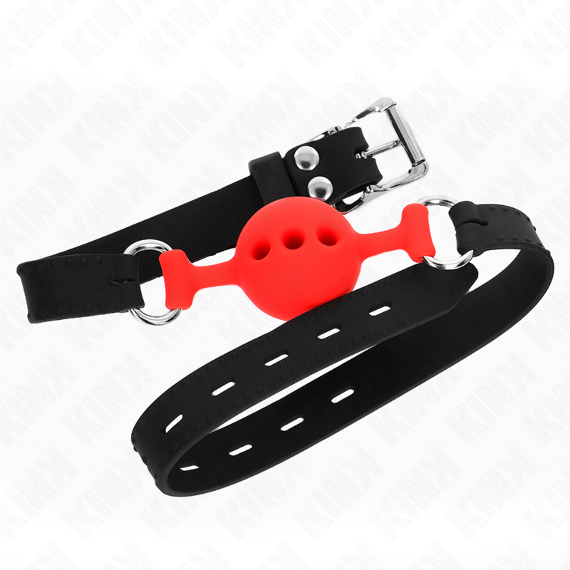 KINK - FULL SILICONE GAG 55 x 2 CM WITH 4 CM BALL SIZE S RED ADJUSTABLE 35-51 CM - Imagem de 3