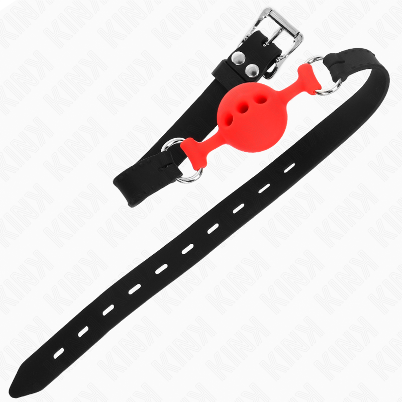 KINK - FULL SILICONE GAG 55 x 2 CM WITH 4 CM BALL SIZE S RED ADJUSTABLE 35-51 CM - Imagem de 4