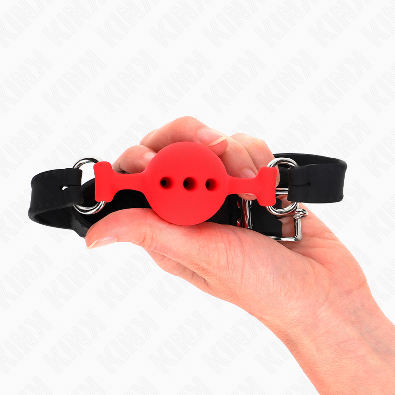KINK - FULL SILICONE GAG 55 x 2 CM WITH 4 CM BALL SIZE S RED ADJUSTABLE 35-51 CM - Imagem de 2