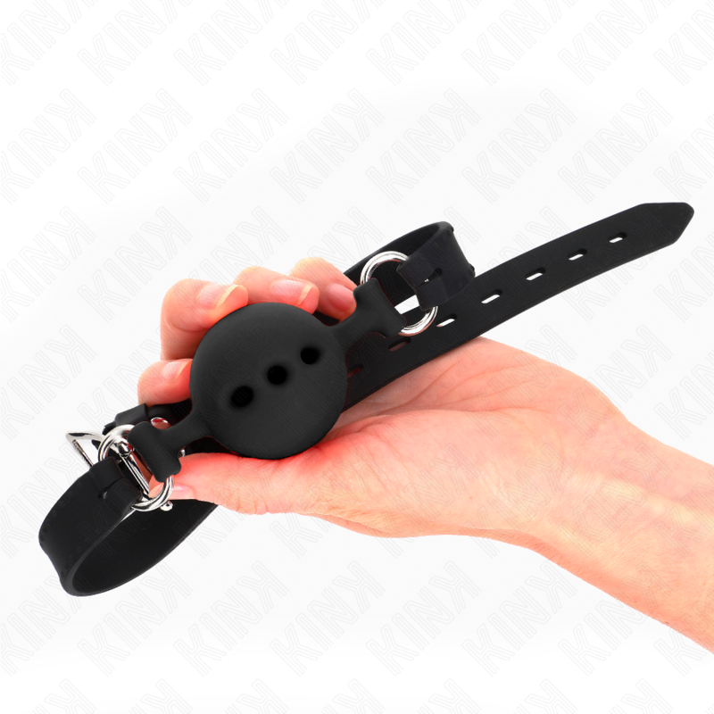 KINK - FULL SILICONE GAG 55 x 2 CM WITH 5 CM BALL SIZE L BLACK ADJUSTABLE 35-51 CM - Imagem de 3