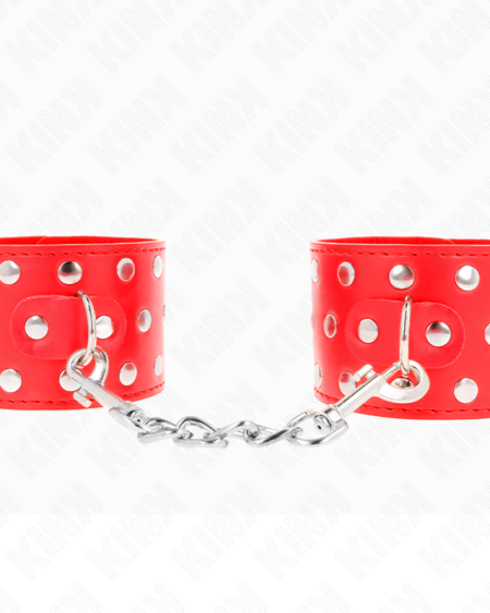 KINK - WRIST RESTRAINTS WITH SNAP FASTEN FULL OF RIVETS RED ADJUSTABLE 19-24 CM X 5.5 CM