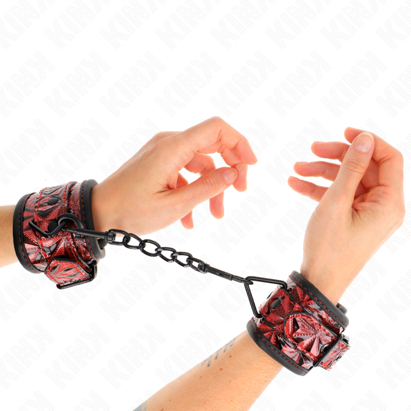 KINK - DIAMOND PATTERN WRIST RESTRAINTS DARK RED ADJUSTABLE 17-26 CM X 5.5 CM - Imagem de 4
