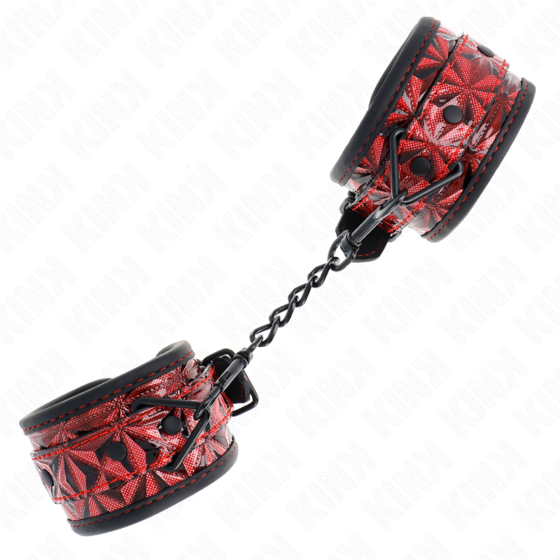 KINK - DIAMOND PATTERN WRIST RESTRAINTS DARK RED ADJUSTABLE 17-26 CM X 5.5 CM - Imagem de 2