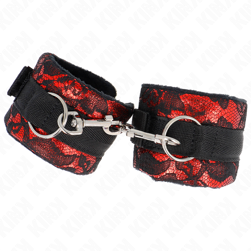 KINK - SHORT VELVET LACE WRIST RESTRAINTS AND NYLON BIND RED / BLACK 23 X 6.5 CM - Imagem de 2