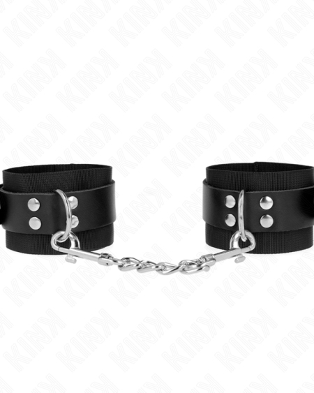 KINK - NYLON WRIST RESTRAINTS BLACK WITH LEATHER BELT BLACK ADJUSTABLE 19-29 CM X 5.1 CM