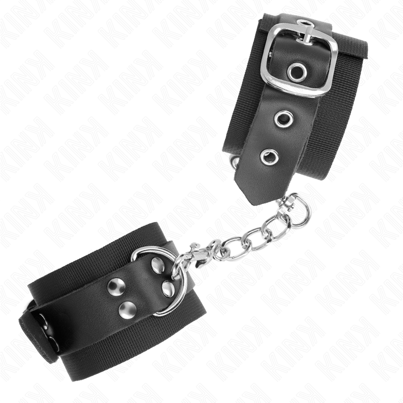 KINK - NYLON WRIST RESTRAINTS BLACK WITH LEATHER BELT BLACK ADJUSTABLE 19-29 CM X 5.1 CM - Imagem de 2