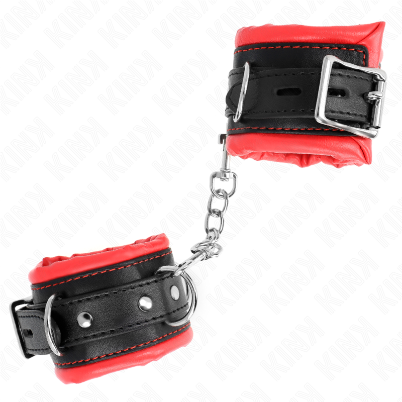 KINK - HEAVY WRIST RESTRAINTS WITH RED FUR LINED ADJUSTABLE 20-30 CM X 6 CM - Imagem de 2