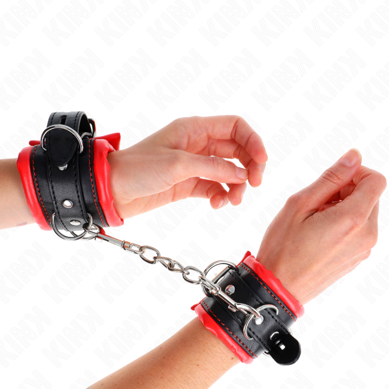 KINK - HEAVY WRIST RESTRAINTS WITH RED FUR LINED ADJUSTABLE 20-30 CM X 6 CM - Imagem de 4