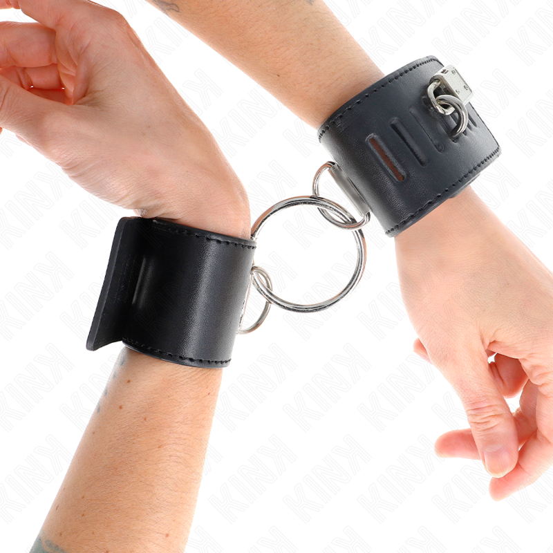 KINK - FIXED WRIST RESTRAINTS WITH RING AND PADLOCK CLOSURE BLACK ADJUSTABLE 16-23 CM X 5.5 CM - Imagem de 4