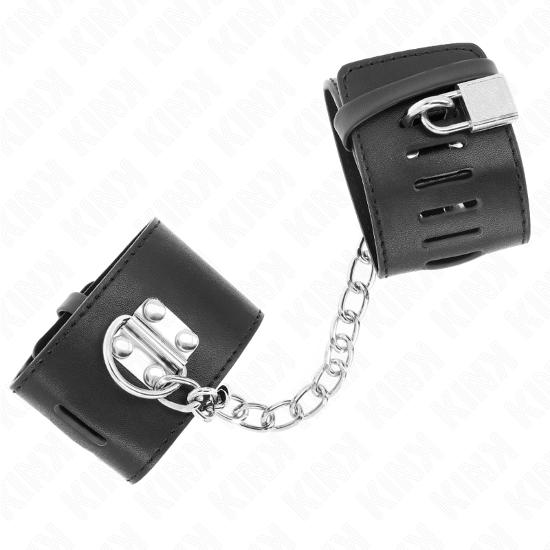 KINK - FIXED WRIST RESTRAINTS WITH CHAIN 30 CM AND PADLOCK CLOSURE BLACK ADJUSTABLE 16-23 CM X 5.5 CM - Imagem de 2