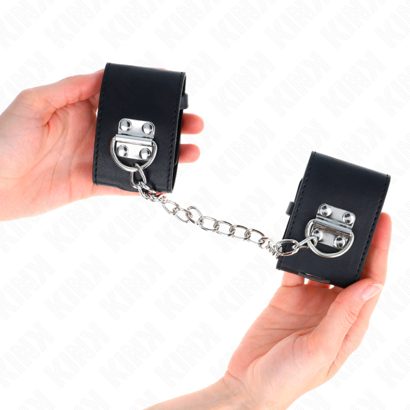KINK - FIXED WRIST RESTRAINTS WITH CHAIN 30 CM AND PADLOCK CLOSURE BLACK ADJUSTABLE 16-23 CM X 5.5 CM - Imagem de 3