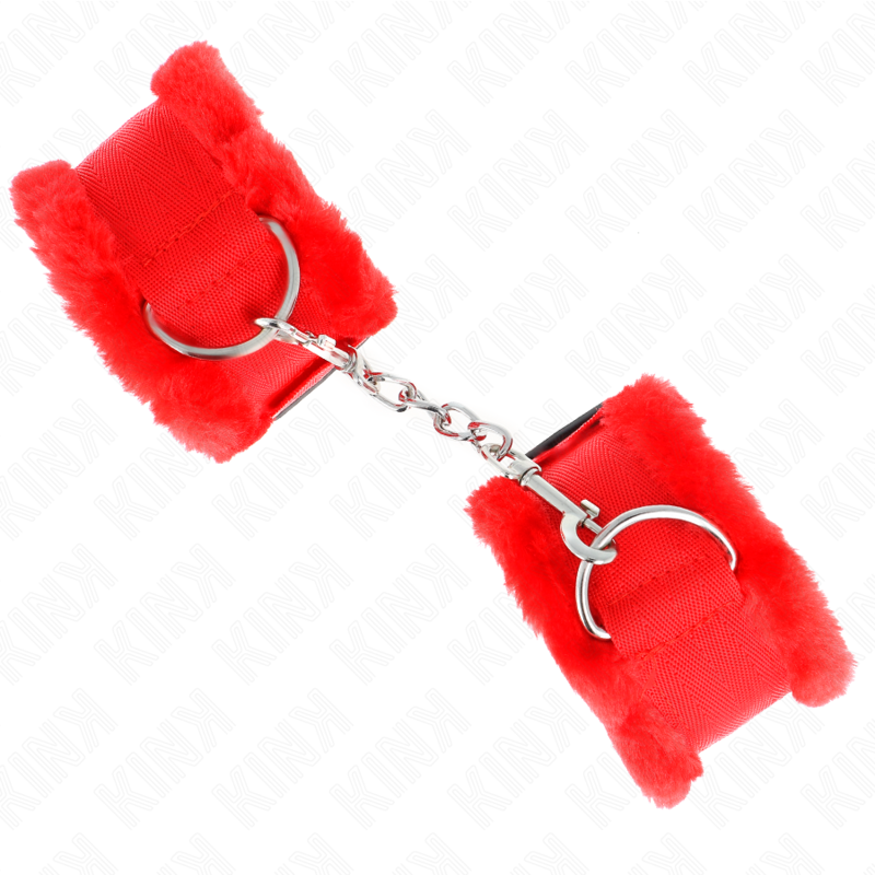 KINK - FURRY LINED WRIST RESTRAINTS RED ADJUSTABLE 17-31 CM X 7 CM - Imagem de 2