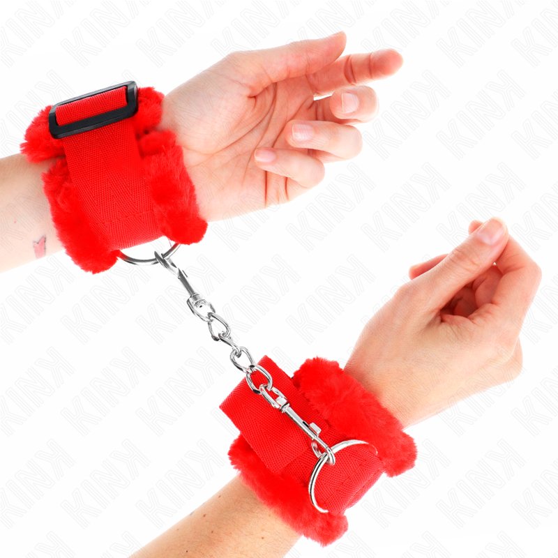 KINK - FURRY LINED WRIST RESTRAINTS RED ADJUSTABLE 17-31 CM X 7 CM - Imagem de 4