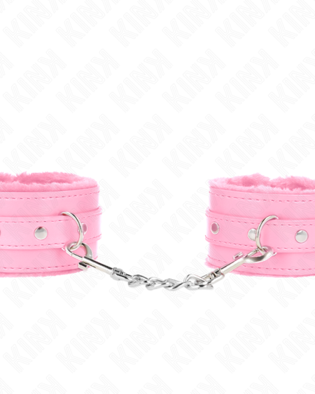 KINK - PREMIUM FUR LINED WRIST RESTRAINTS PINK WITH PINK BELT ADJUSTABLE 17-29 CM X 6 CM