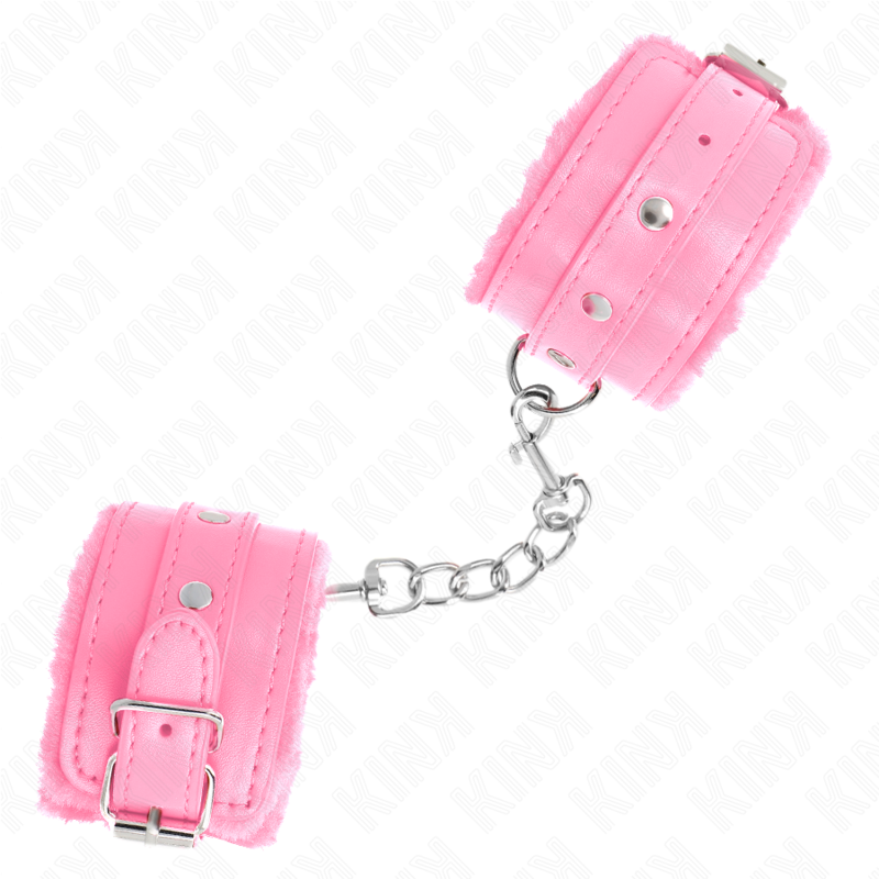 KINK - PREMIUM FUR LINED WRIST RESTRAINTS PINK WITH PINK BELT ADJUSTABLE 17-29 CM X 6 CM - Imagem de 2