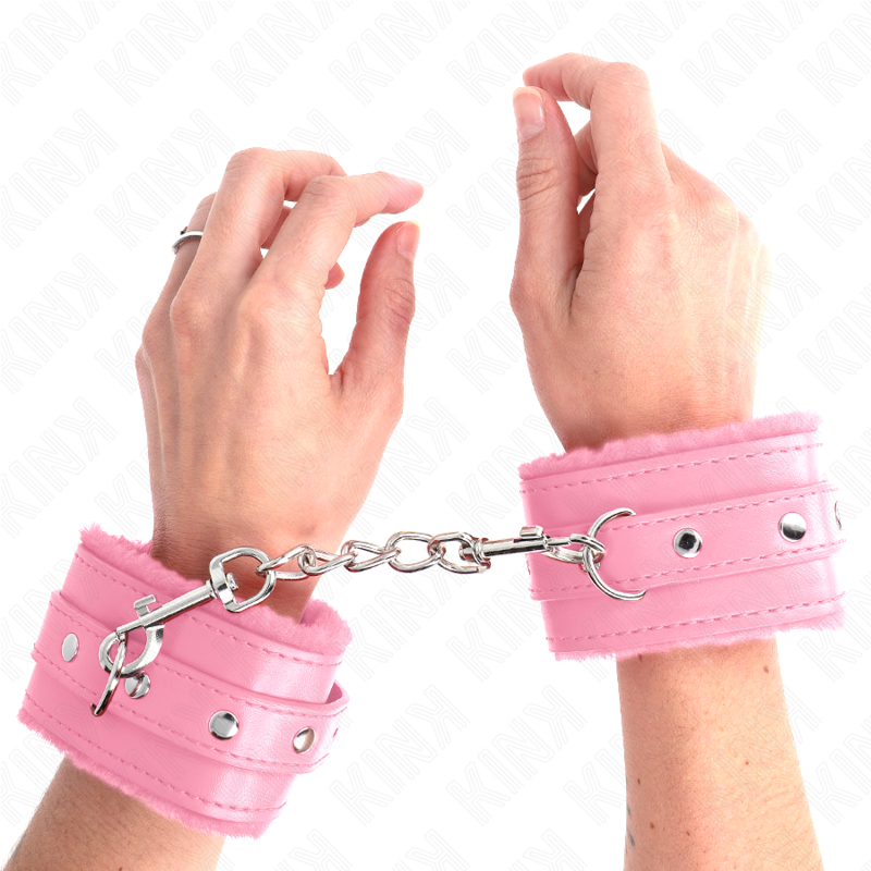 KINK - PREMIUM FUR LINED WRIST RESTRAINTS PINK WITH PINK BELT ADJUSTABLE 17-29 CM X 6 CM - Imagem de 4