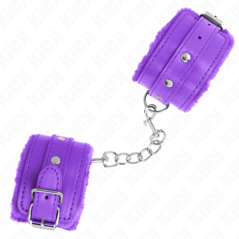 KINK - PREMIUM FUR LINED WRIST RESTRAINTS PURPLE WITH PURPLE BELT ADJUSTABLE 17-29 CM X 6 CM - Imagem de 2