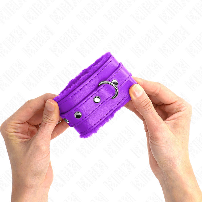 KINK - PREMIUM FUR LINED WRIST RESTRAINTS PURPLE WITH PURPLE BELT ADJUSTABLE 17-29 CM X 6 CM - Imagem de 3
