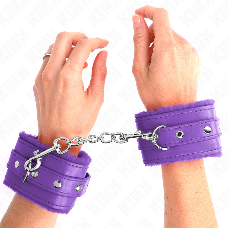 KINK - PREMIUM FUR LINED WRIST RESTRAINTS PURPLE WITH PURPLE BELT ADJUSTABLE 17-29 CM X 6 CM - Imagem de 4