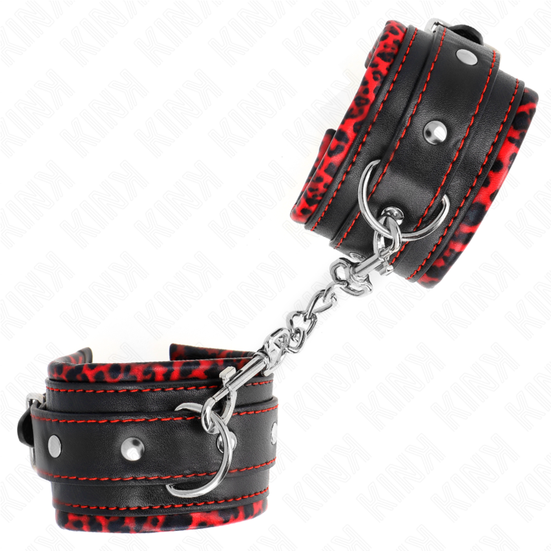 KINK - FUR LINED WRIST RESTRAINTS RED / BLACK ADJUSTABLE 17-29 CM X 6 CM - Imagem de 2
