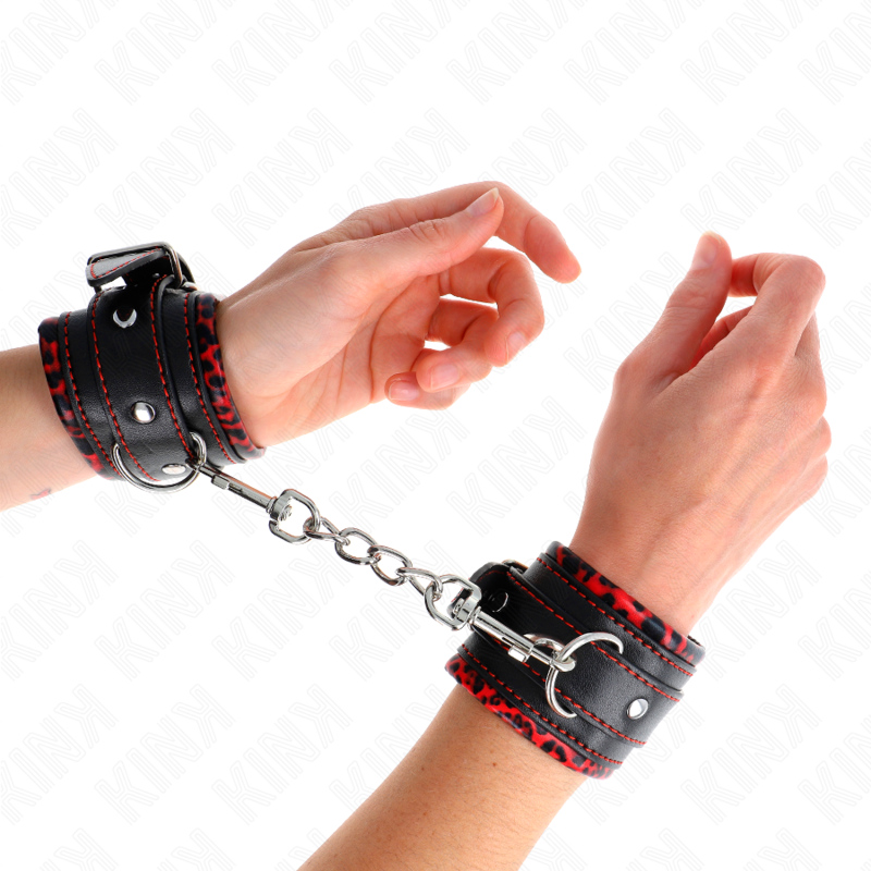 KINK - FUR LINED WRIST RESTRAINTS RED / BLACK ADJUSTABLE 17-29 CM X 6 CM - Imagem de 4