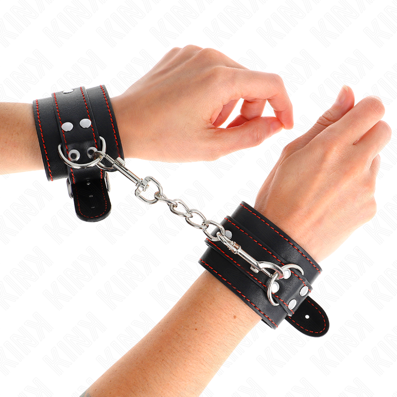 KINK - WRIST RESTRAINTS BLACK WITH RED LINING ADJUSTABLE 20-28 CM X 5.5 CM - Imagem de 3