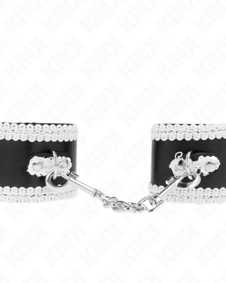KINK - BLACK WRIST RESTRAINTS WITH WHITE DECORATE LACE ADJSUTABLE 20-23 CM X 5.5 CM