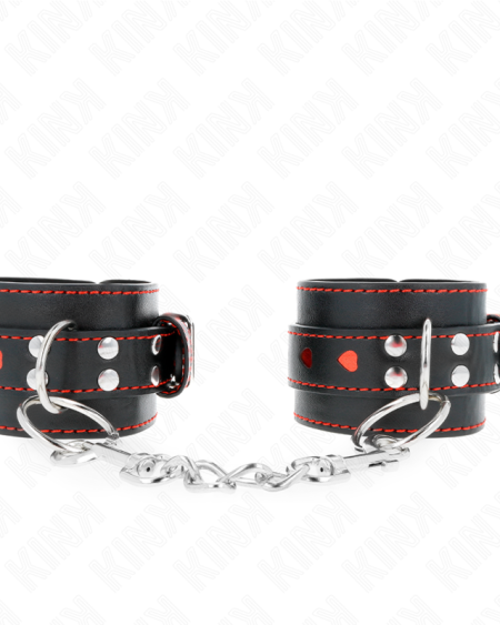 KINK - BLACK WRIST RESTRAINTS WITH RED HEART INLAY ADJUSTABLE 21-28 CM X 5.5 CM