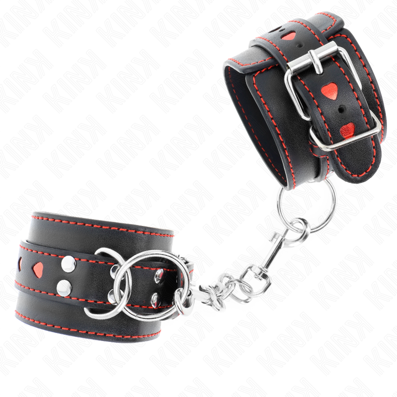KINK - BLACK WRIST RESTRAINTS WITH RED HEART INLAY ADJUSTABLE 21-28 CM X 5.5 CM - Imagem de 2