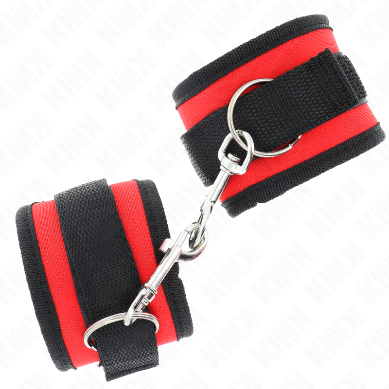KINK - NYLON BIND HOOKLOOP WRIST RESTRAINTS RED-BLACK MODEL 2 ADJUSTABLE 18-35 CM X 6 CM - Imagem de 2