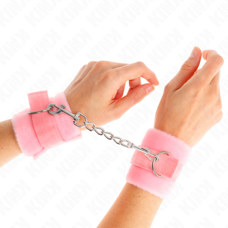 KINK - BEGINNER FUR HAND CUFFS PINK 30 X 7 CM - Imagem de 4