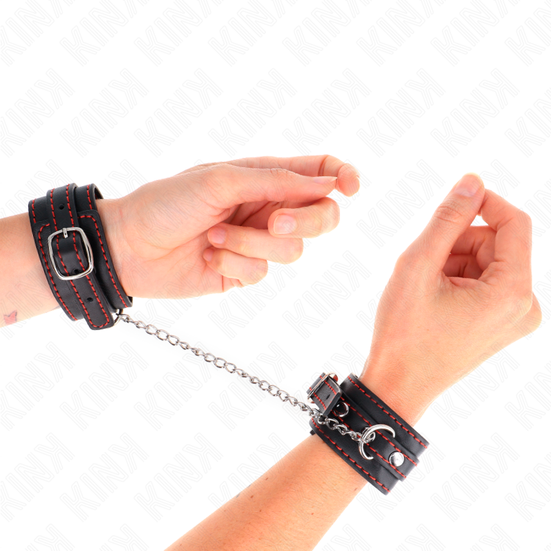 KINK - SMALL WRIST RESTRAINTS BLACK WITH RED LINING ADJUSTABLE 14-24 CM X 3.5 CM - Imagem de 4