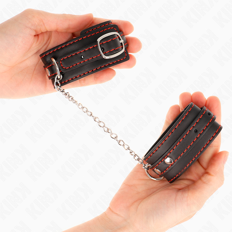 KINK - SMALL WRIST RESTRAINTS BLACK WITH RED LINING ADJUSTABLE 14-24 CM X 3.5 CM - Imagem de 3