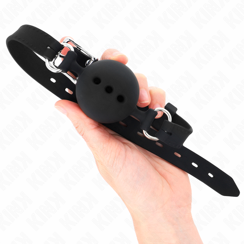 KINK - FULL SILICONE GAG 55 x 2 CM WITH 4.5 CM BALL SIZE M BLACK ADJUSTABLE 35-51 CM - Imagem de 2